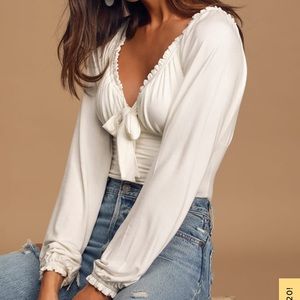 After Your Heart Ivory Long Sleeve Ruffled Bodysuit